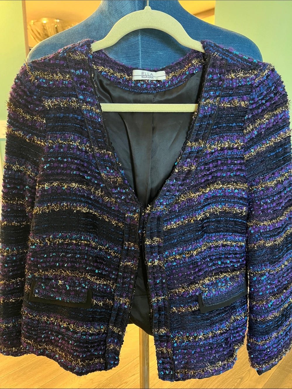 Ella Purple and Black Tweed Jacket with Gold Metallic Thread